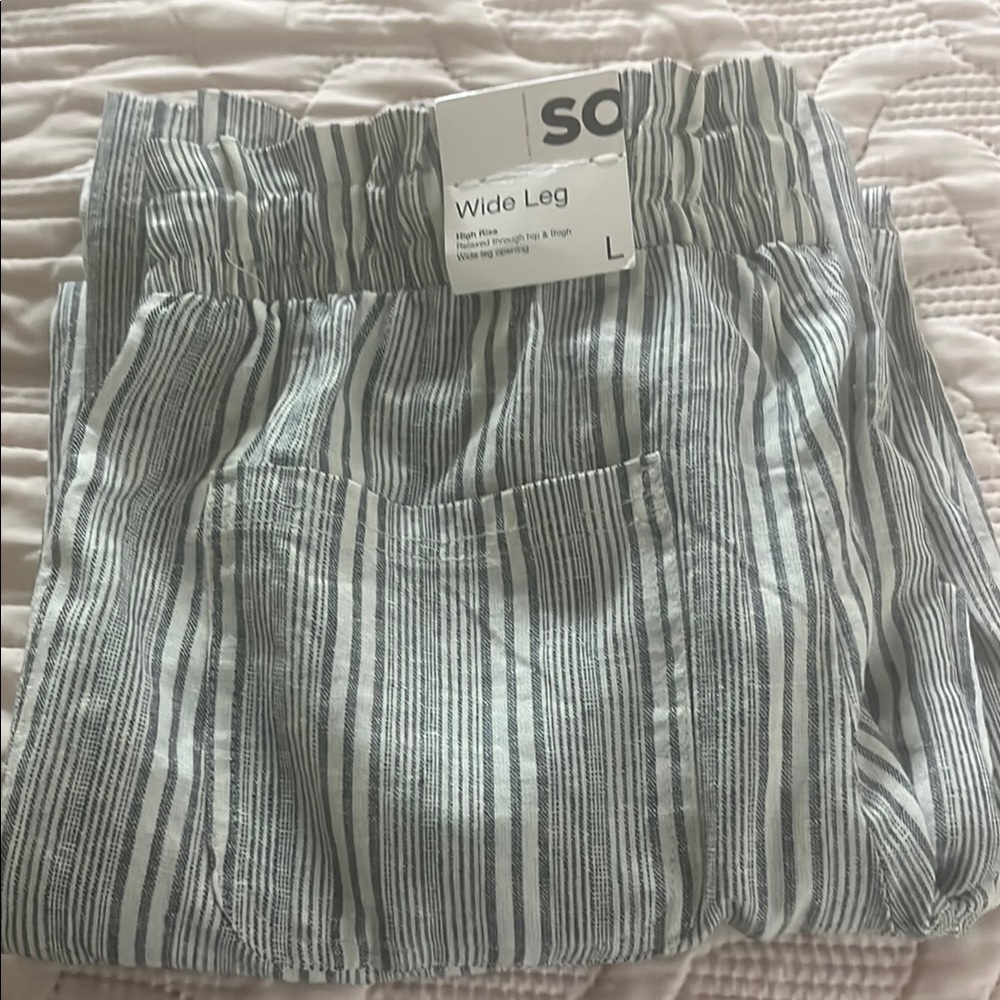 SO Wide Leg Striped Pants - Black and White
